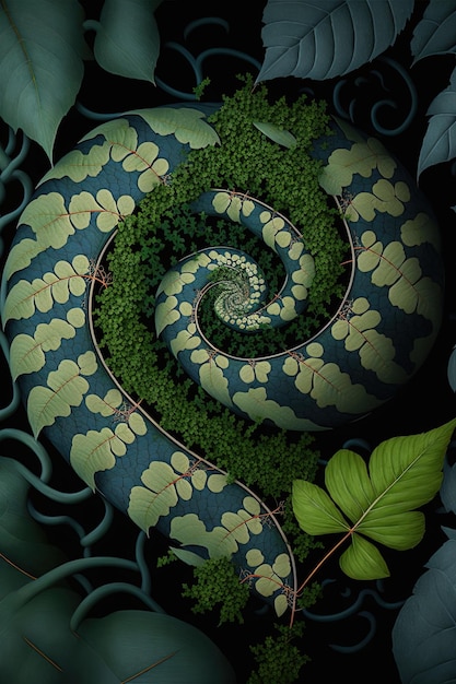 Beautiful ivy plant growing in a fractal shape fibonacci path pattern Generative Ai Generative Ai
