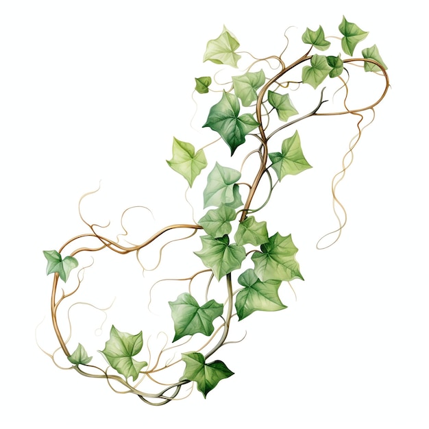 Photo beautiful ivy vines with delicate and intricate details watercolor clipart illustration