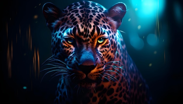 아름다운 재규어 또는 호랑이 초상화 야생 고양이 미술작품 배경 또는 벽지 어두운 곳에서 팬더