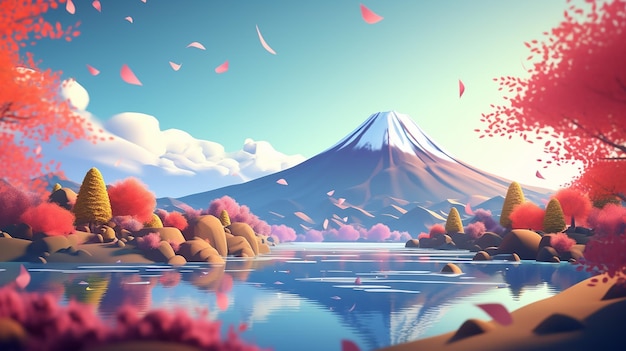 beautiful japan landmark cartoon autumn mountain background