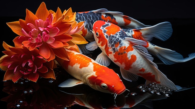 The beautiful japanese fish in pond in the garden