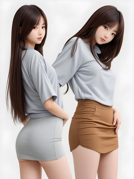 Beautiful Japanese girl aged 20 brown hair she is dressing mini skirt ai generative
