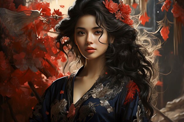 A beautiful japanese girl Geisha anime illustration