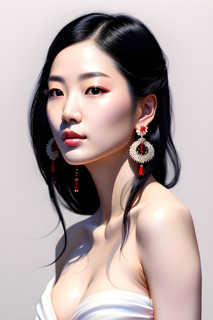 Beautiful Japanese girl with flawless white skin skin care model