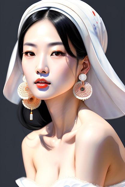Beautiful Japanese girl with flawless white skin skin care model