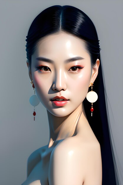 Beautiful Japanese girl with flawless white skin skin care model