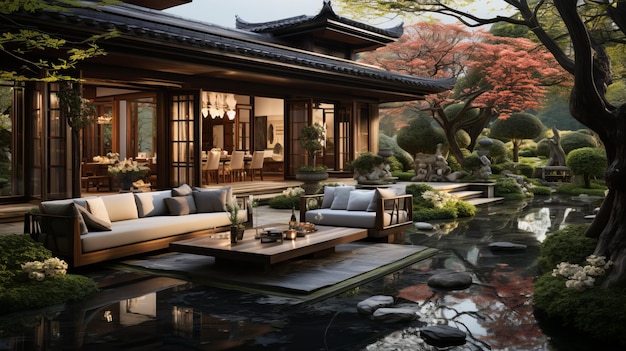 A beautiful Japanese house with a garden