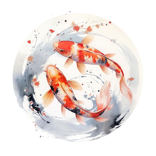 Photo beautiful japanese koi fish in traditional sumie watercolour style white background generative ai