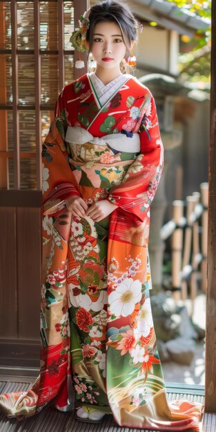 Photo a beautiful japanese maiko woman in traditional kimono