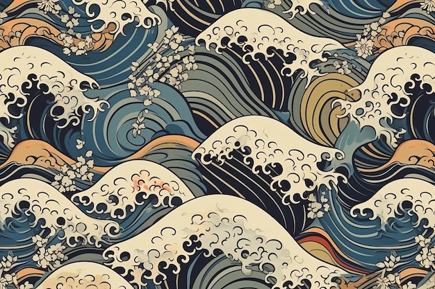 Beautiful japanese wave pattern design generative AI