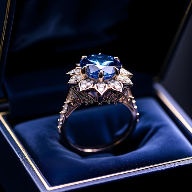 beautiful jewelery ring of blue sapphire luxury gemstone blue stone