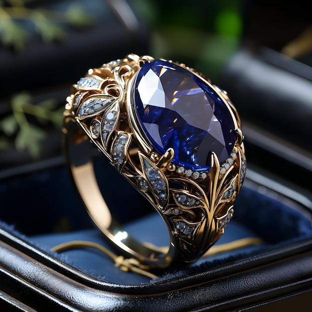 beautiful jewelery ring of blue sapphire luxury gemstone blue stone