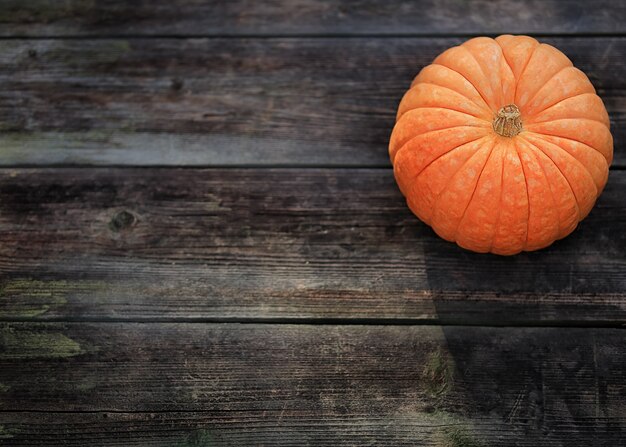 Beautiful juicy pumpkin on a wooden table