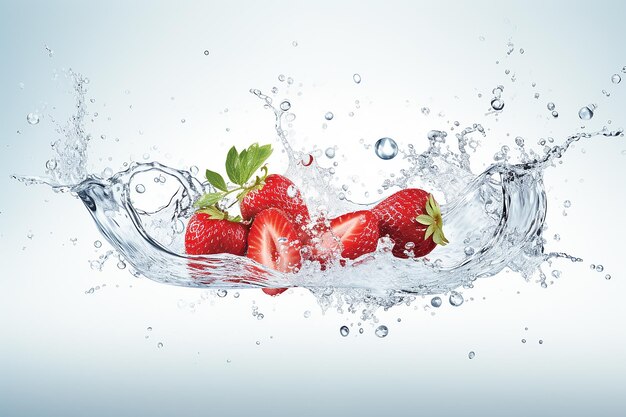 Photo beautiful juicy strawberry in splashing water on white background