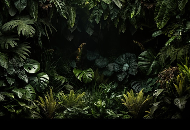 Photo beautiful jungle background with border made of tropical leaves backdrop with copy space