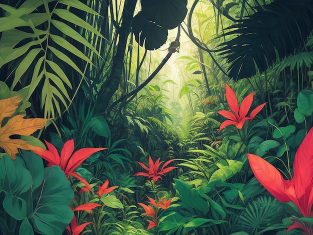 Beautiful Jungle cartoon illustration