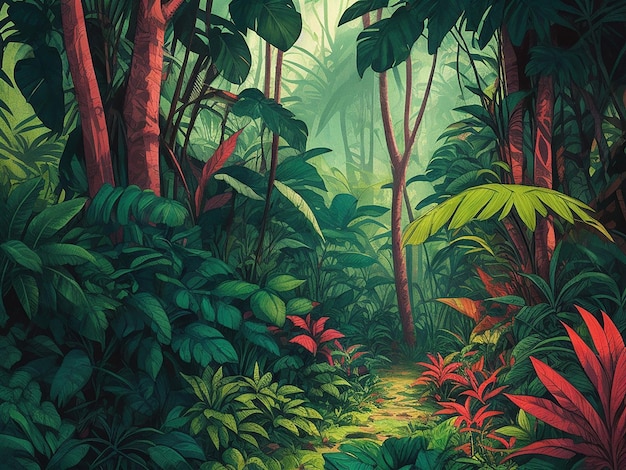 Beautiful Jungle cartoon illustration