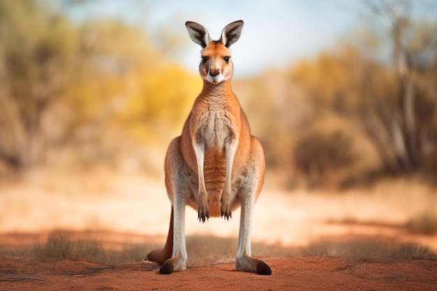 A beautiful kangaroo in the savannah A natural environment for kangaroos Portrait of an animal