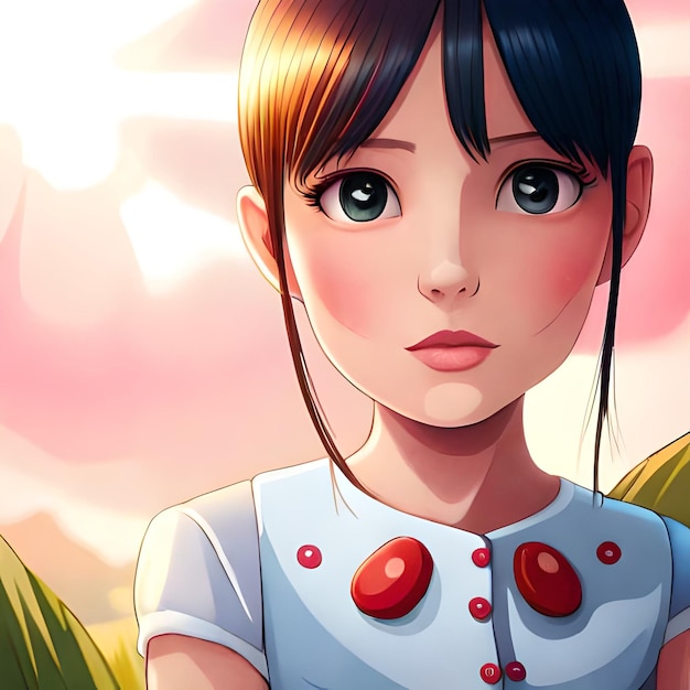 A beautiful kawaii girl anime Portrait view