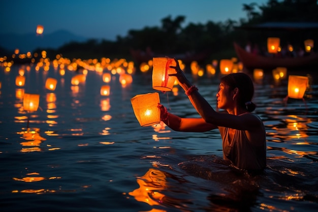 Beautiful Khom Loy and Khom Fai Sky Lanterns in Thailand