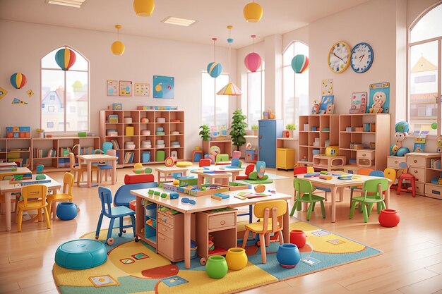 Foto bella scuola materna con molti giocattoli educativi e giochi per bambini