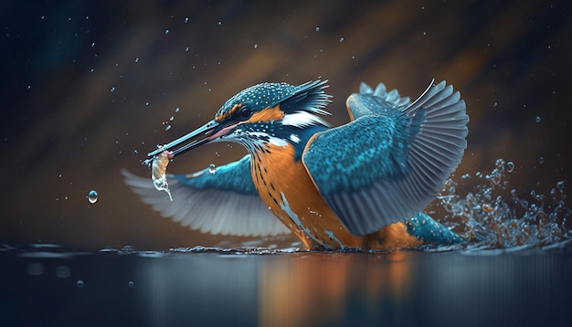 Photo beautiful kingfisher catching fish image ai generated art