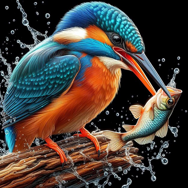 Beautiful Kingfisher Catching Fish Image Art