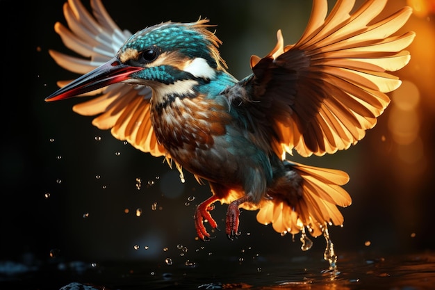 Beautiful kingfisher catching a fish