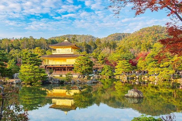 Beautiful of Kinkakuji temple or the golden Pavilion in Autumn foliage season landmark and famous for tourist attractions in Kyoto Kansai Japan