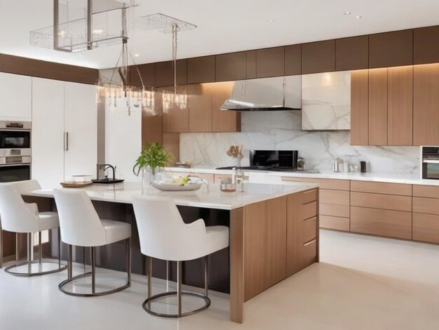 Beautiful kitchen in luxury modern contemporary home interior Generative AI