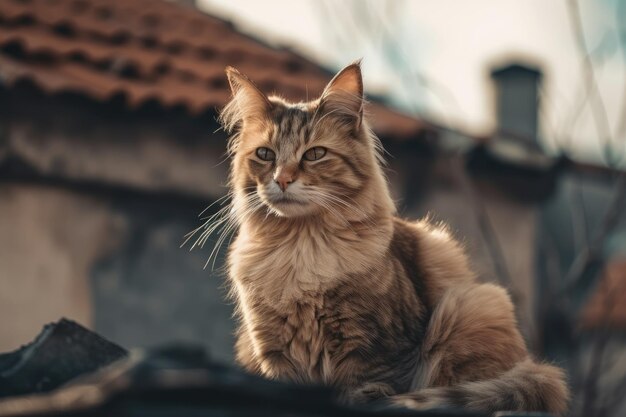 Beautiful kitty on the roof Generative AI