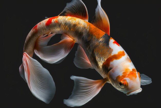 Beautiful koi fish isolated black background generative ai