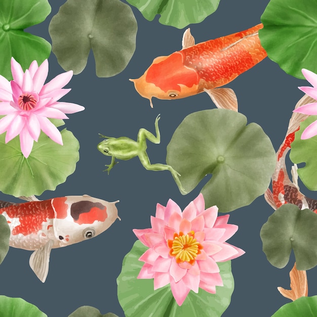 beautiful koi fish watercolor seamless pattern