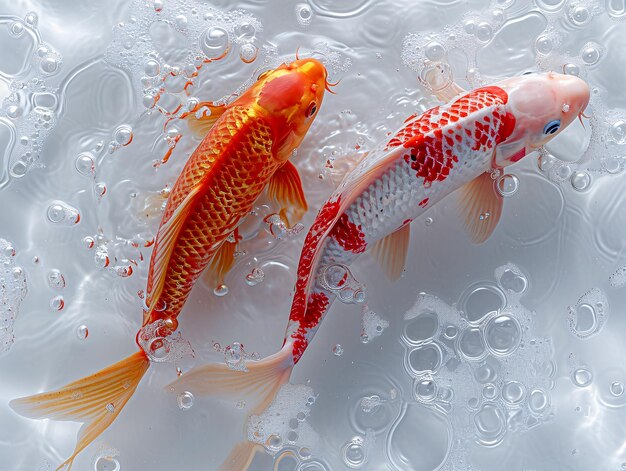 Photo beautiful koi goldfish swimming in the water closeup abstract background chinese new year