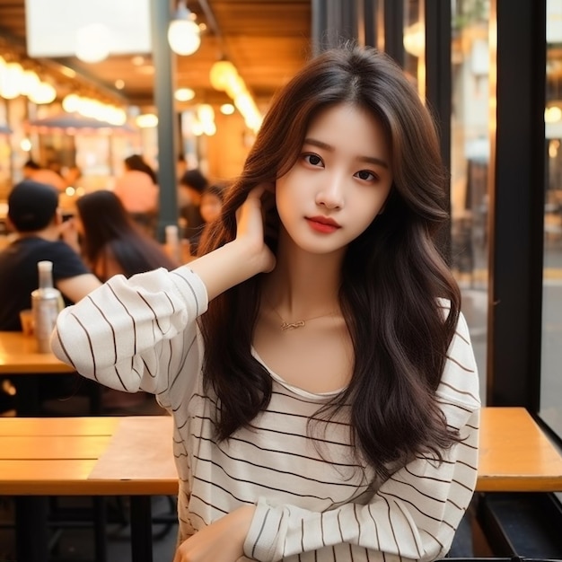 Beautiful Korean girl casual clothes Korean model