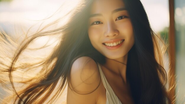 Photo beautiful korean woman long hair