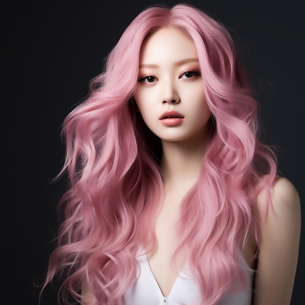 beautiful korean woman with stylish hair color