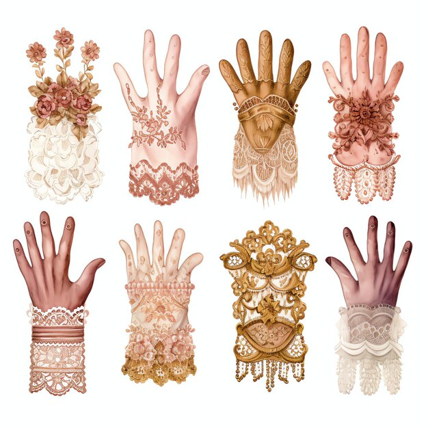 Photo beautiful lace gloves pink vintage clipart illustration