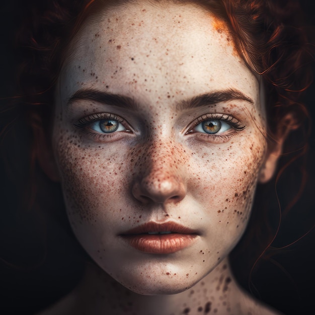 Beautiful Lady Freckles Light Makeup Generative AI