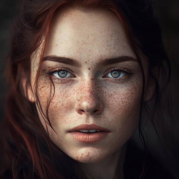 Beautiful Lady Freckles Light Makeup Generative AI