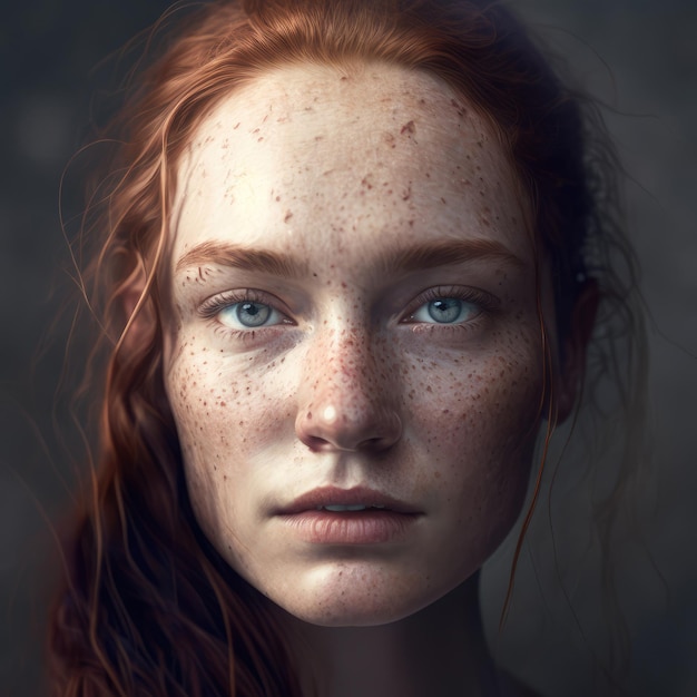 Beautiful Lady Freckles Light Makeup Generative AI