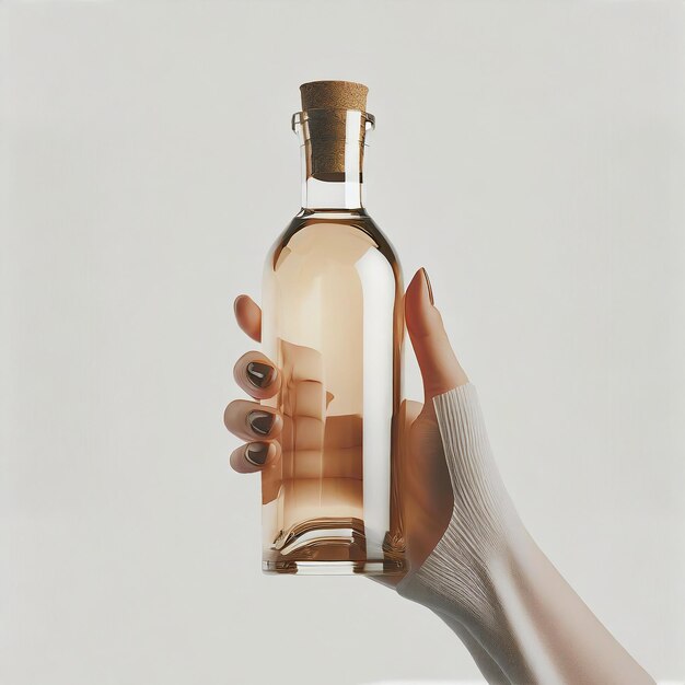 Beautiful lady's hand holding a luxury perfume bottle