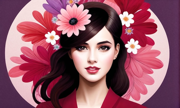 Beautiful lady surrounded with flowers Generated AI