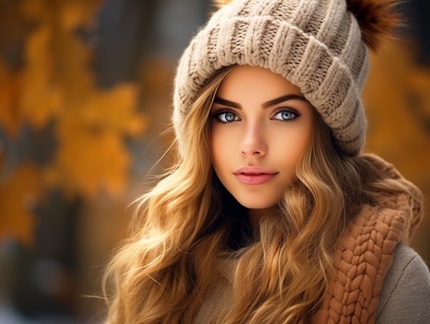 Beautiful lady wearing winter clothes portrait