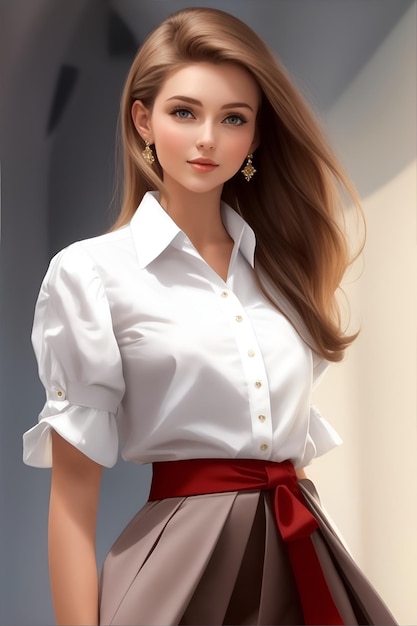 A beautiful lady in a white blouse