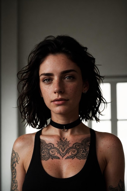 Beautiful lady with freckles and dark makeup