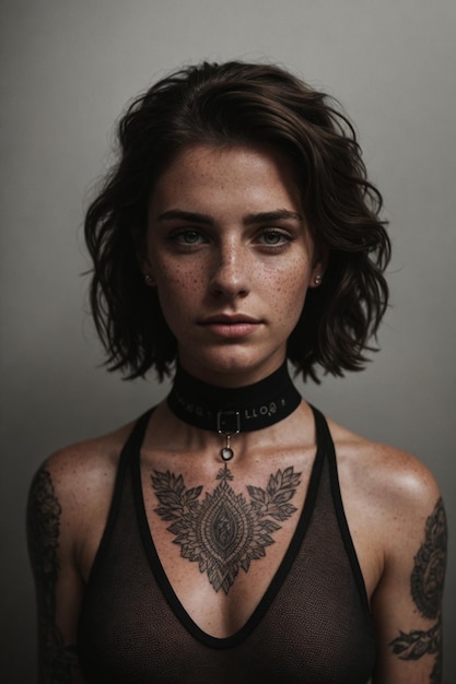 Beautiful lady with freckles and dark makeup