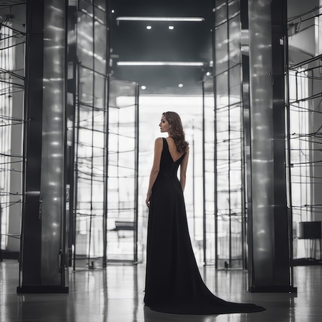 Beautiful lady with long black dress cimetric