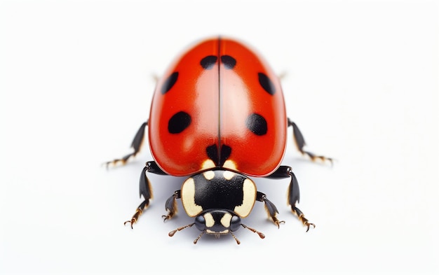 Foto bella coccinella su sfondo bianco