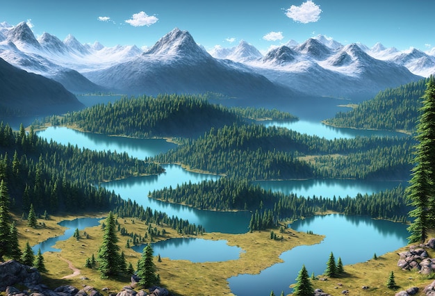 Beautiful lake against the backdrop of mountains Generative AI